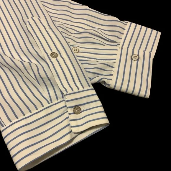RICKI’S LONG SLEEVE WHITE & BLUE STRIPED LACE-UP BLOUSE/ Size 14 - Picture 7 of 12